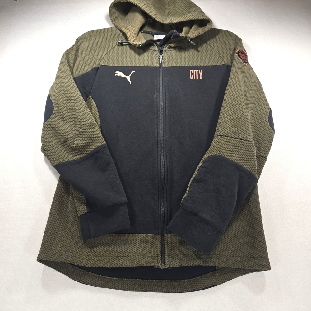 Puma Manchester City FC DryCell Full Zip Hoodie Olive Black Mens Medium